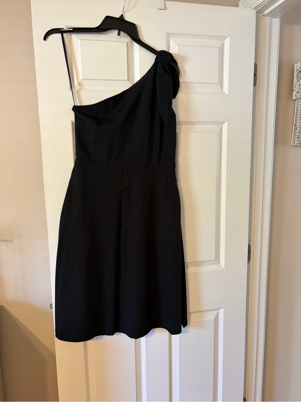 Banana Republic One-Shoulder Black Cocktail Dress with Knot Detail side pockets